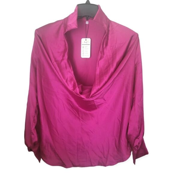 NWT Stain Long Sleeve Sexy V-Neck Formal Work Blouse Party Shirt - Picture 9 of 12